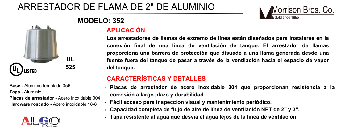 Ficha de producto - Arrestador de flama de aluminio Morrison