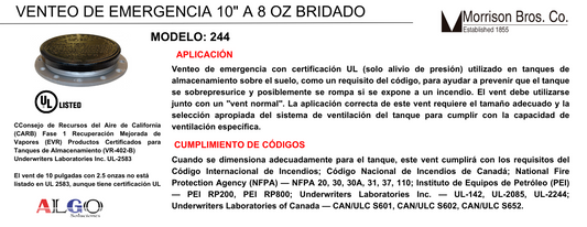 Ficha de producto - Venteo de emergencia bridado 10" Morrison