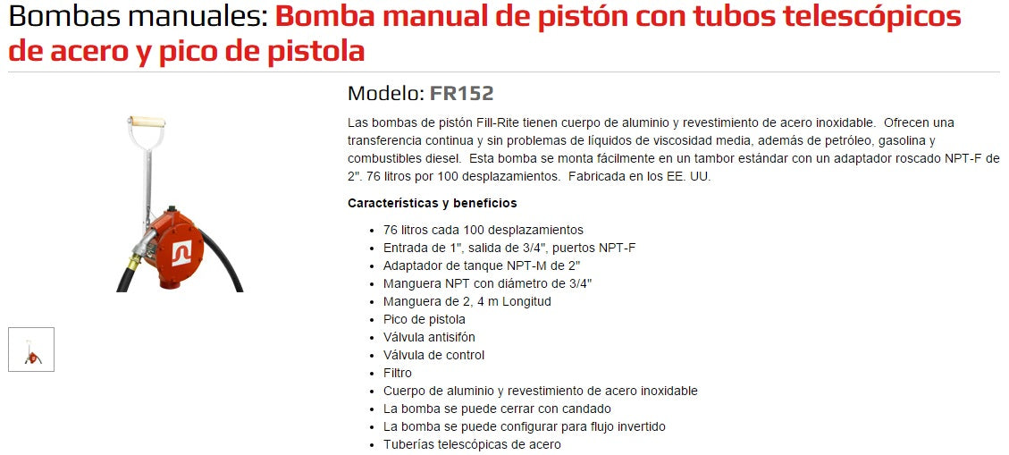 Ficha de producto bomba manual - FR152