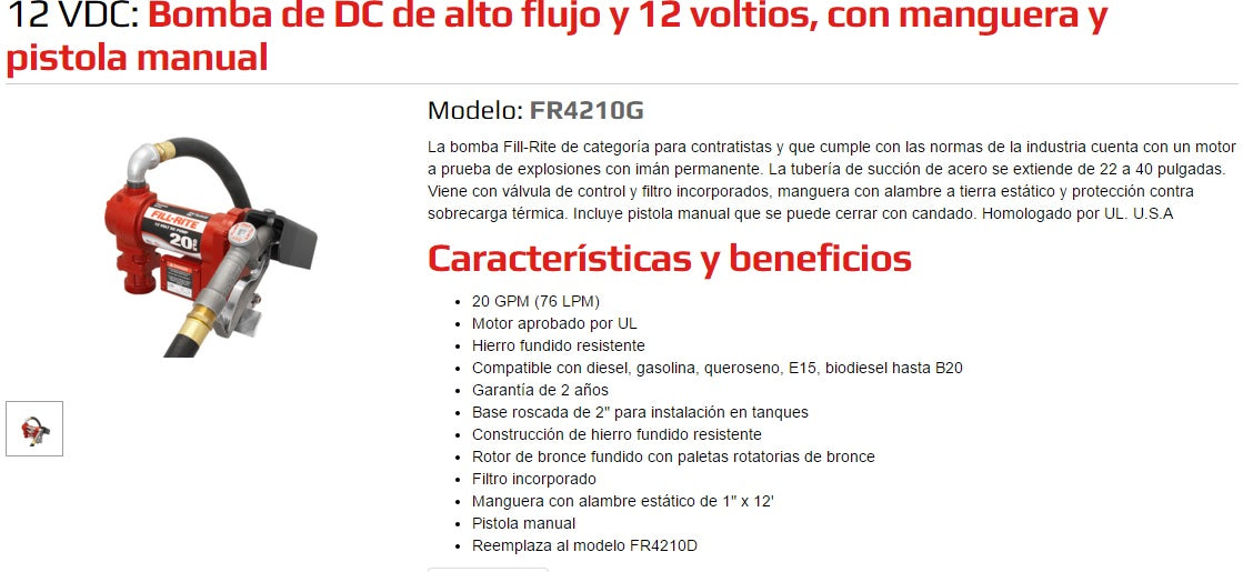 Ficha de producto Bomba - FR4210 Fill-Rite