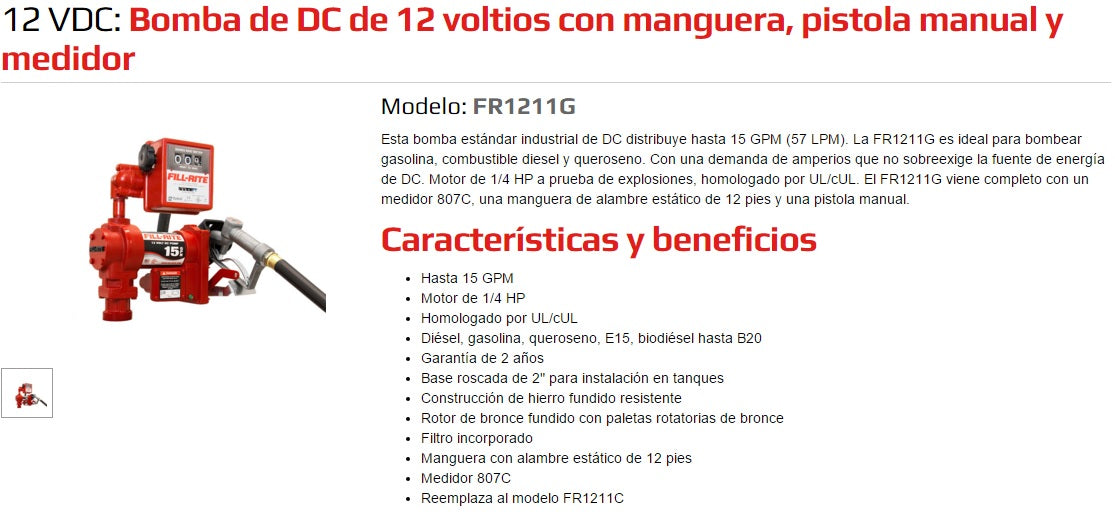 Ficha de producto bomba - FR1211 Fill-Rite