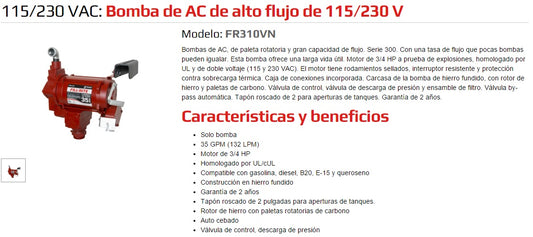 Ficha de producto bomba - FR310 Fill-Rite