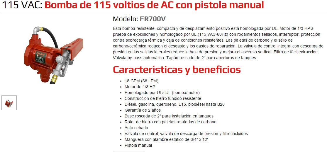 Ficha de producto bomba - FR700 Fill-Rite