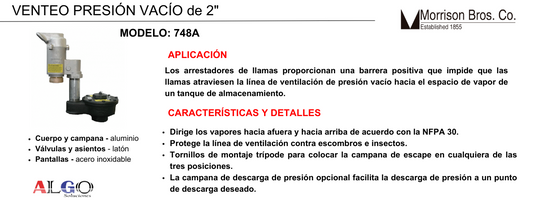 Ficha de producto - Arrestador de flama con Venteo presion vacio morrison
