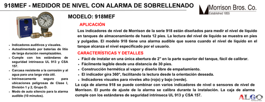 Ficha de producto - Reloj 918 con alarma de sobrellenado morrison