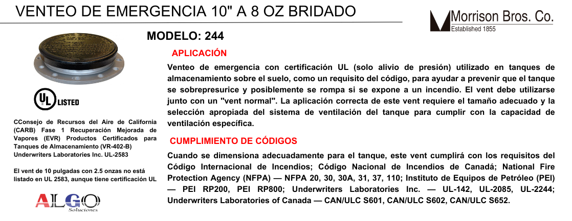 Ficha de producto - Venteo de emergencia bridado 10" Morrison
