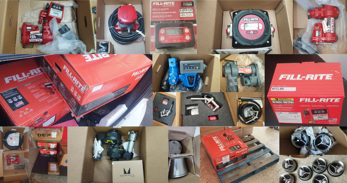 Fotografías de Equipos enviados, bombas de transferencia de combustible FILL-RITE y equipos de seguridad Morrison Bros