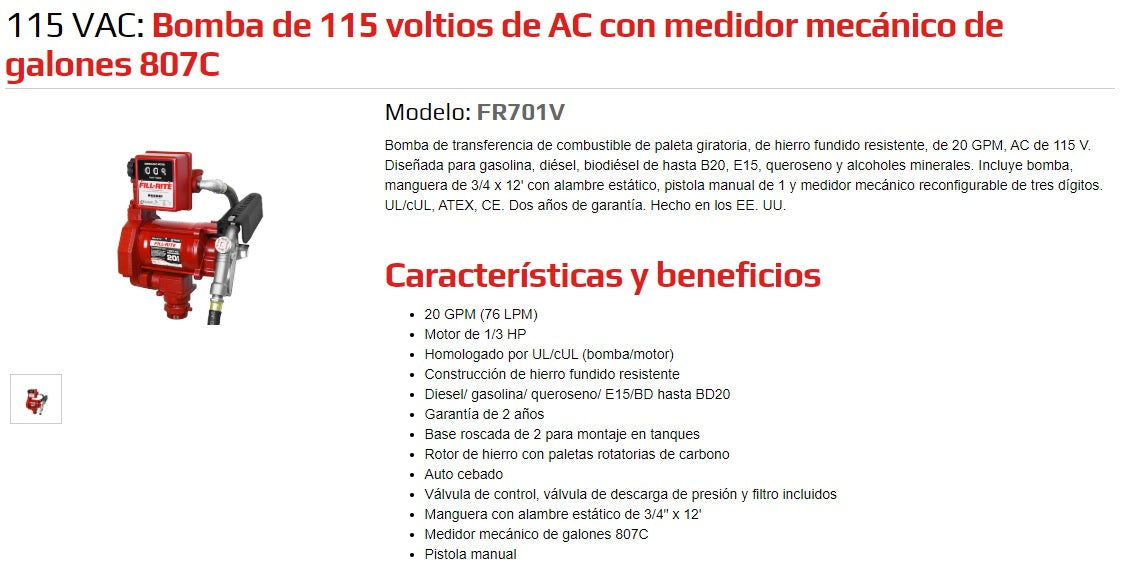 Ficha de producto bomba- FR701 Fill-Rite