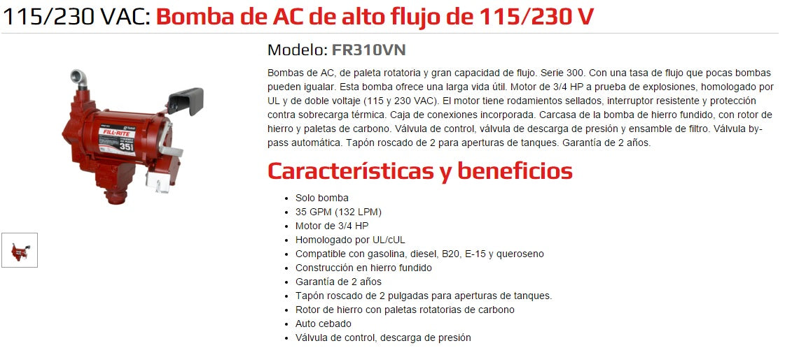 Ficha de producto bomba - FR310 Fill-Rite