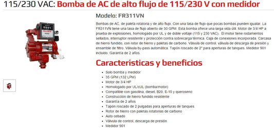 Ficha de produto bomba - FR311 Fill-Rite